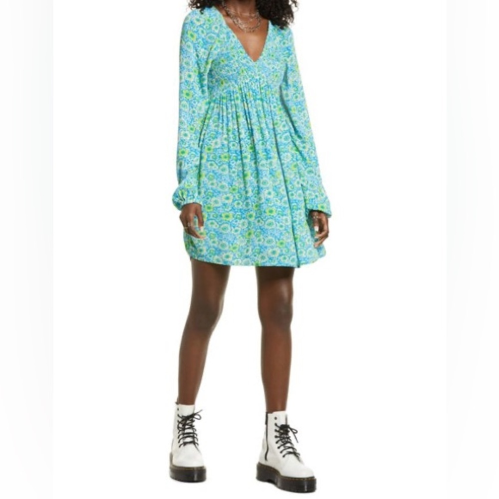 BP. V-Neck Long Sleeve Babydoll Minidress